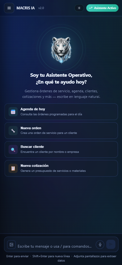 Pantalla móvil con seguimiento operativo de órdenes MACRIS